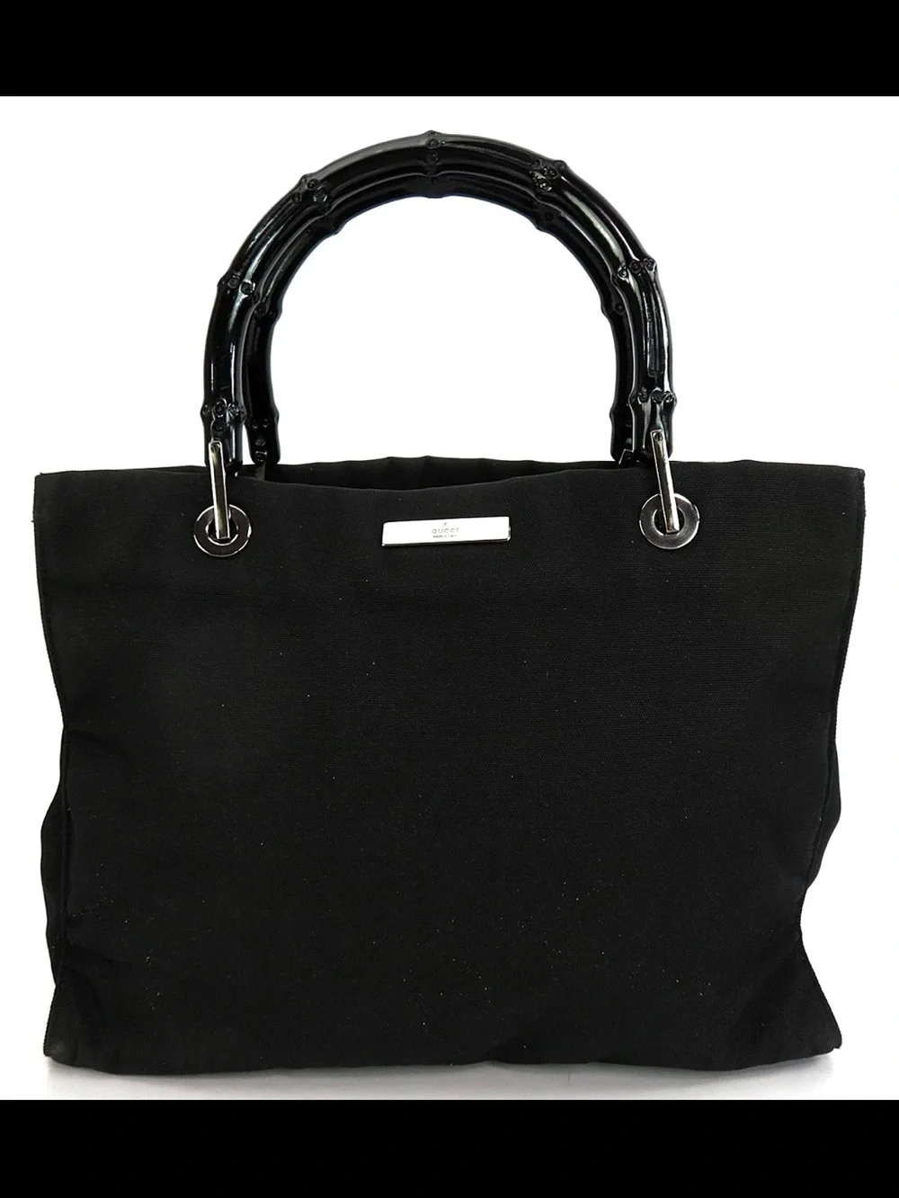 Gucci Black Canvas Tote with Bamboo-Style Top Handles